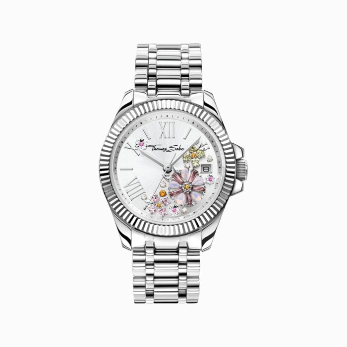 Montre fleurie Thomas Sabo élégance pastel et argentée