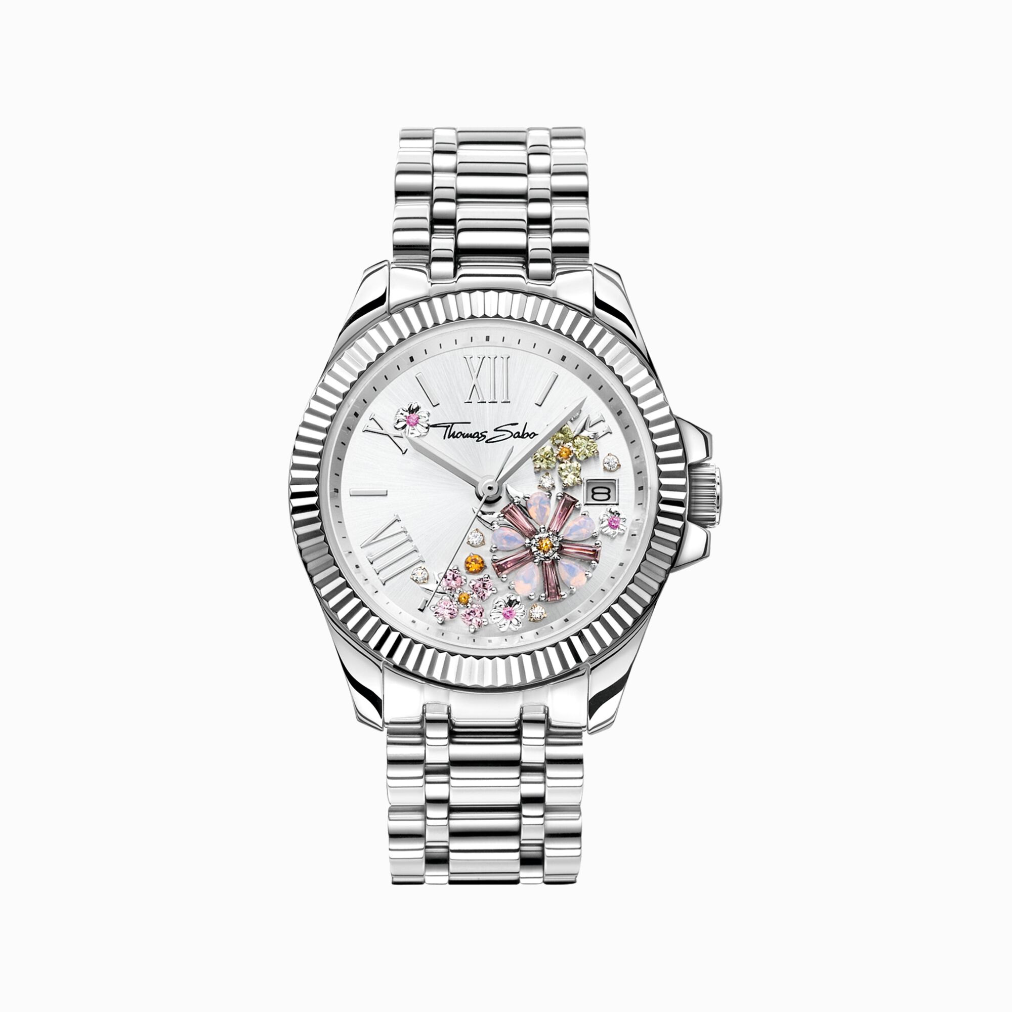 Montre fleurie Thomas Sabo élégance pastel et argentée